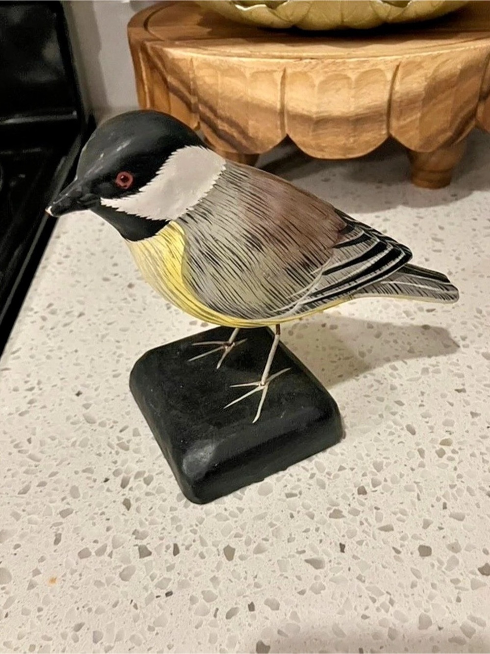 Hand carved Chickadee Sculpture in Gray & Yellow Like New